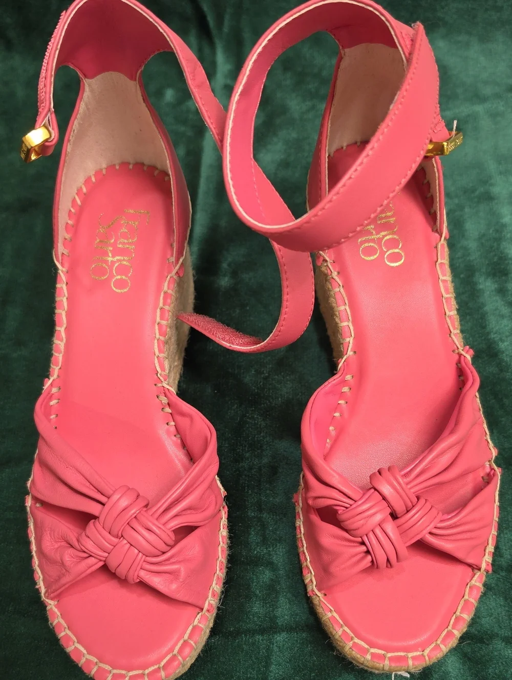 Franco Sarto Clementine Strawberry-Pink Knot Espadrille Wedge Sandals - Size 5.5